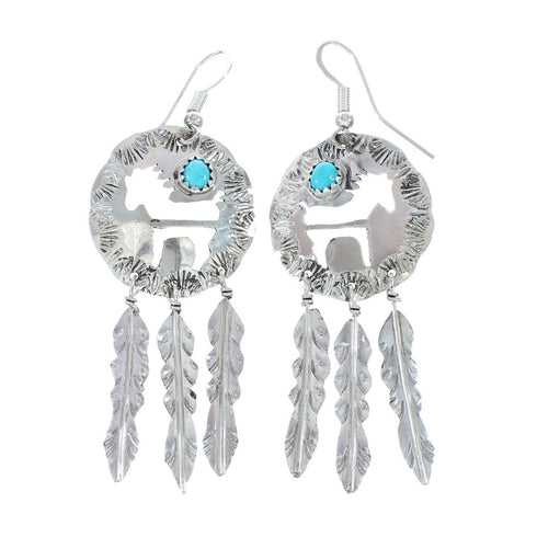 Sterling Silver Turquoise Horse Navajo Hook Dangle Earrings X10021